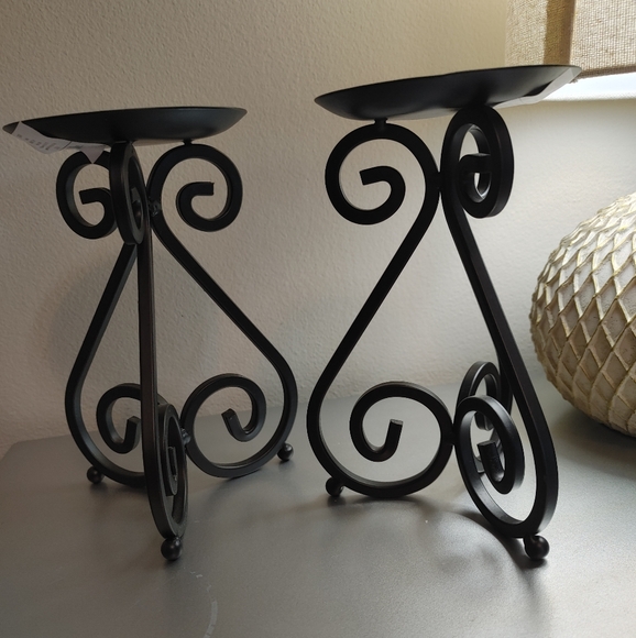2 Black Metal Scroll Candle Holder 6.8" - Picture 5 of 8